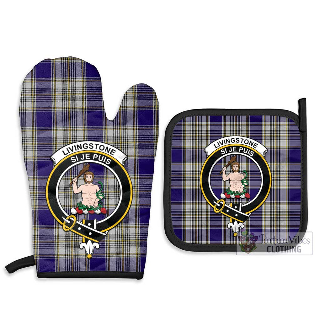 Livingstone Dress Tartan Combo Oven Mitt & Pot-Holder with Family Crest Combo 1 Oven Mitt & 2 Pot-Holder Black - Tartan Vibes Clothing