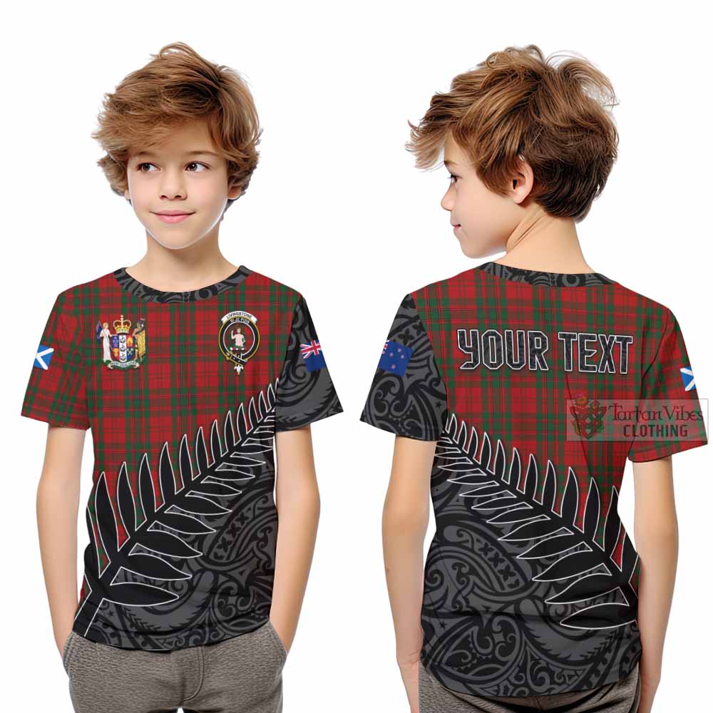 Tartan Vibes Clothing Livingstone (Livingston) Crest Tartan Kid T-Shirt with New Zealand Silver Fern Half Style