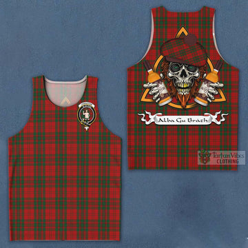 Livingstone (Livingston) Tartan Men's Tank Top with Family Crest and Bearded Skull Holding Bottles of Whiskey