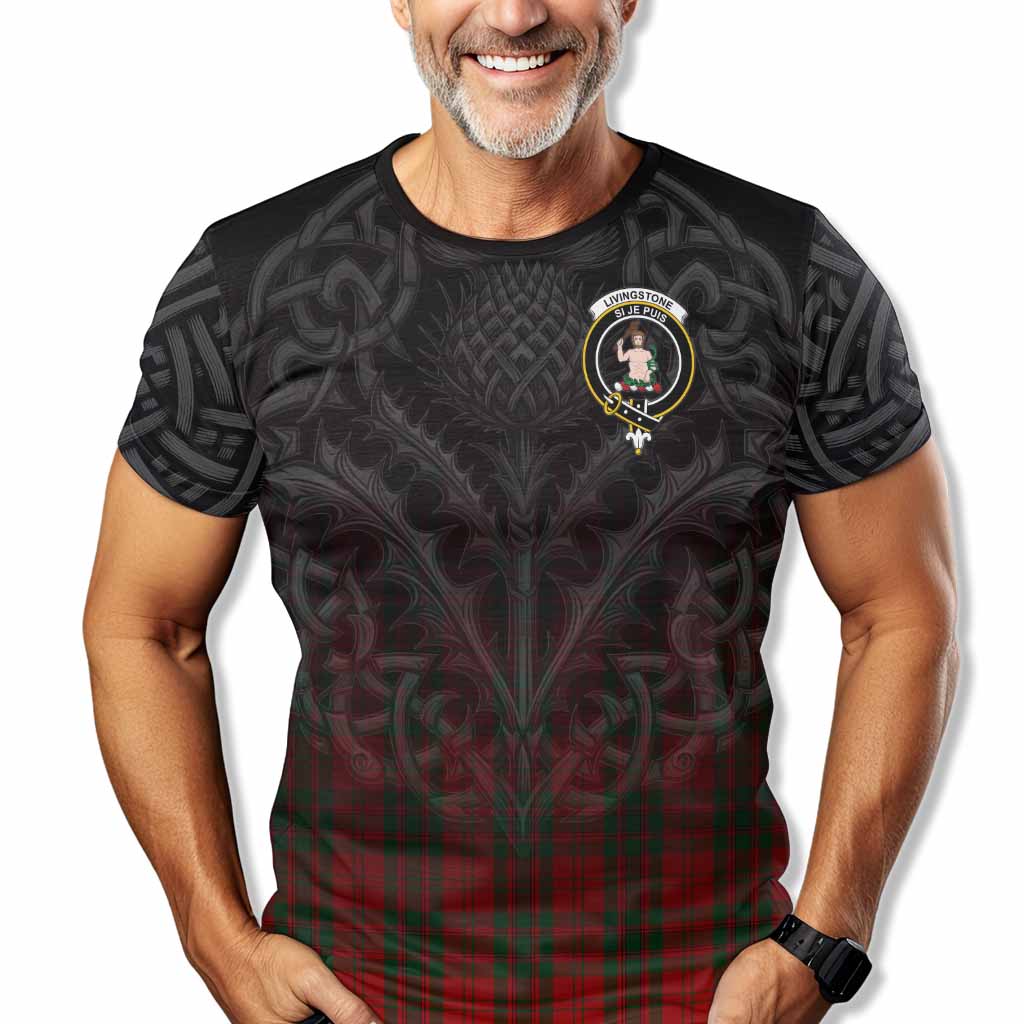 Tartan Vibes Clothing Livingstone (Livingston) Tartan T-Shirt with Family Crest Celtic Thistle Vibes