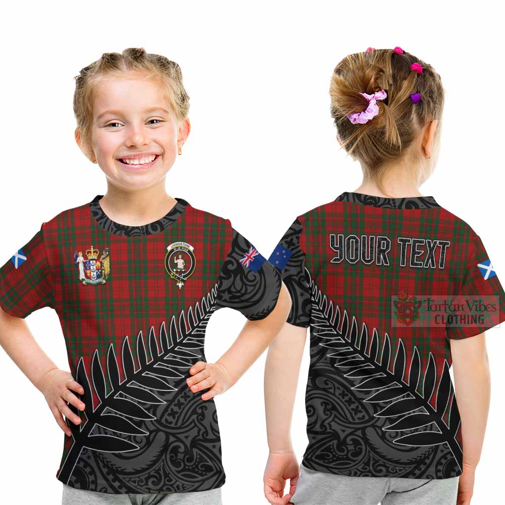 Tartan Vibes Clothing Livingstone (Livingston) Crest Tartan Kid T-Shirt with New Zealand Silver Fern Half Style