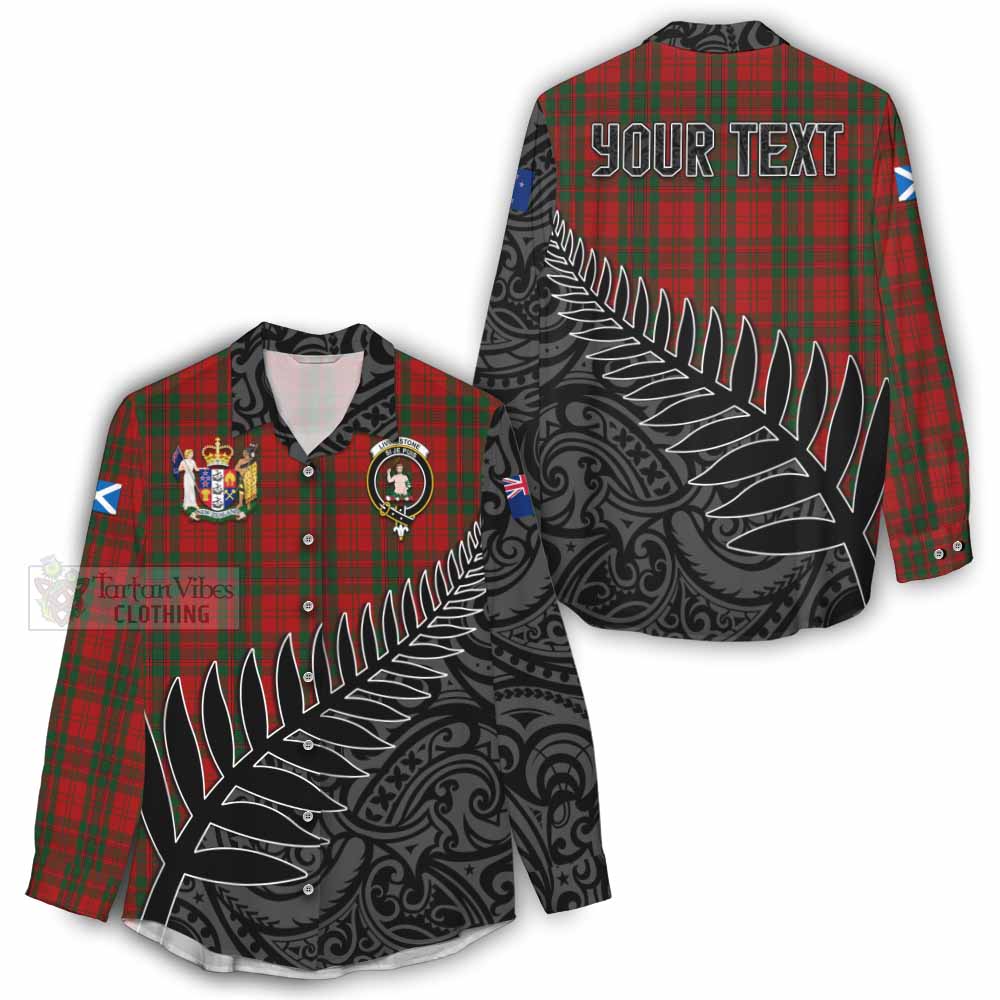 Tartan Vibes Clothing Livingstone (Livingston) Crest Tartan Women's Casual Shirt with New Zealand Silver Fern Half Style