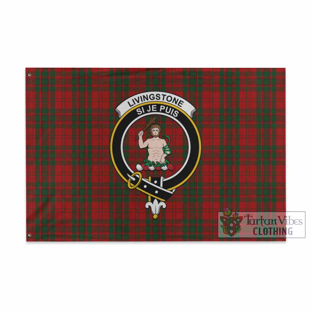 Tartan Vibes Clothing Livingstone (Livingston) Tartan House Flag with Family Crest