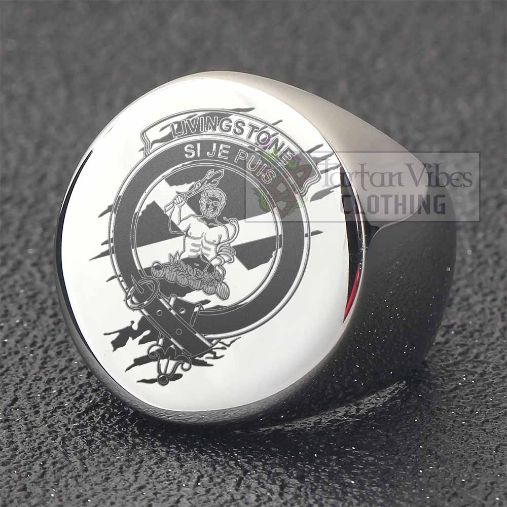 Tartan Vibes Clothing Livingstone (Livingston) Clan Crest Engraved Ring Scotland In Me Style