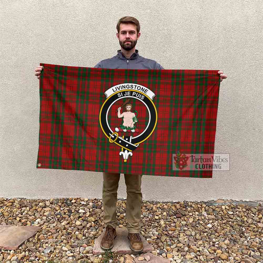 Tartan Vibes Clothing Livingstone (Livingston) Tartan House Flag with Family Crest