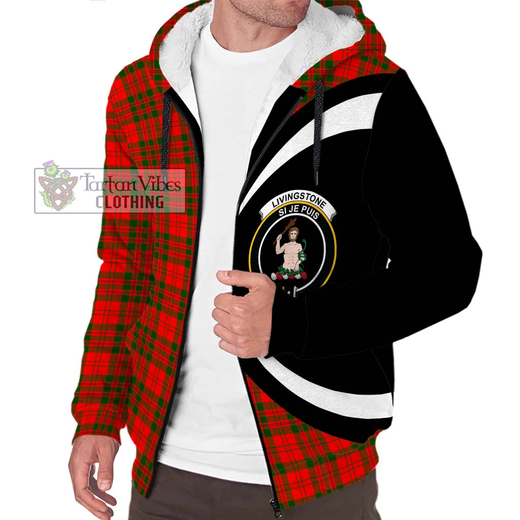 Livingstone Modern Tartan Sherpa Hoodie with Family Crest Circle Style Unisex S - Tartan Vibes Clothing