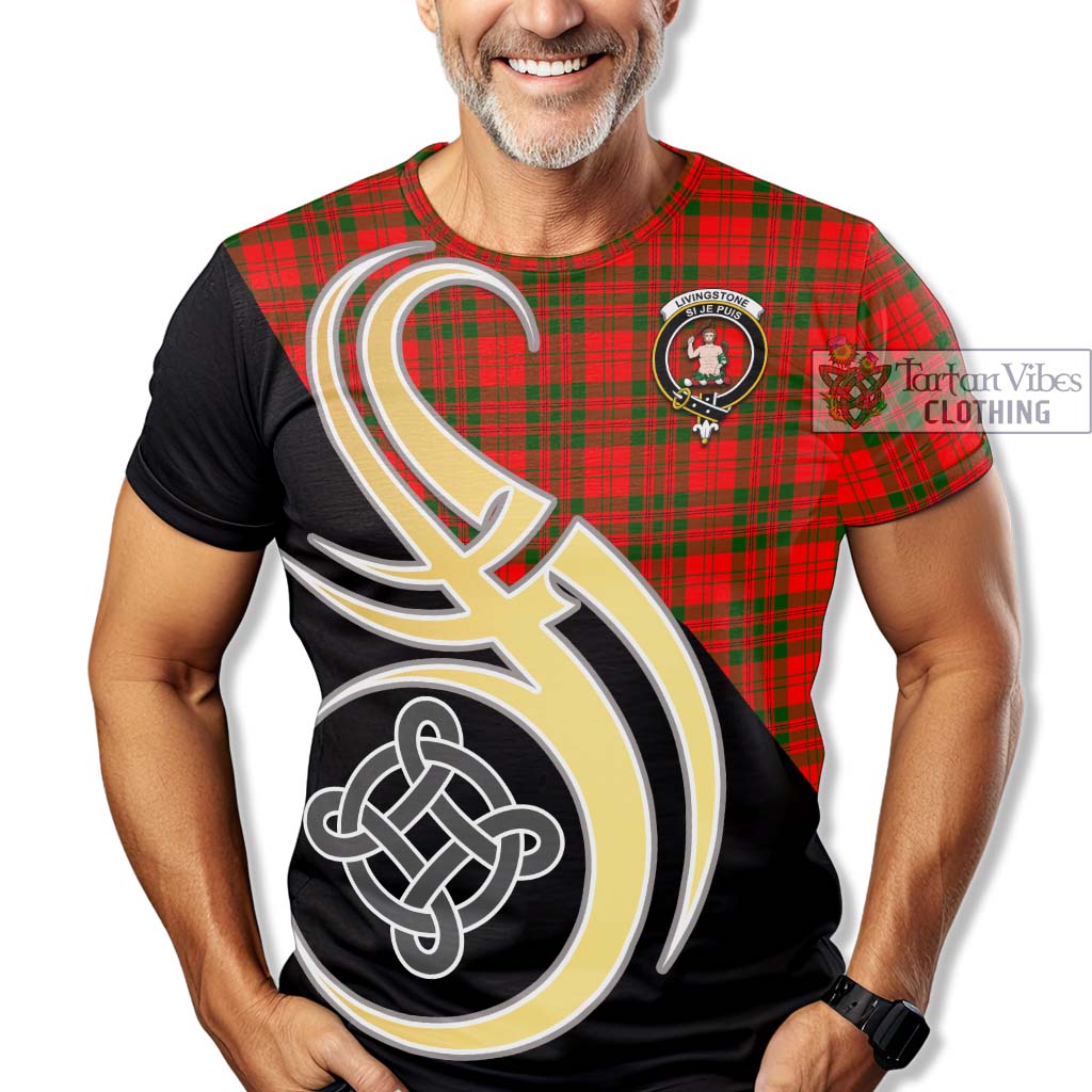 Tartan Vibes Clothing Livingstone Modern Tartan T-Shirt with Family Crest and Celtic Symbol Style