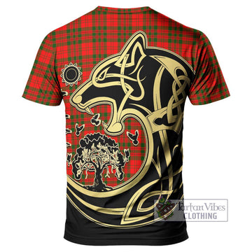 Livingstone Modern Tartan T-Shirt with Family Crest Celtic Wolf Style