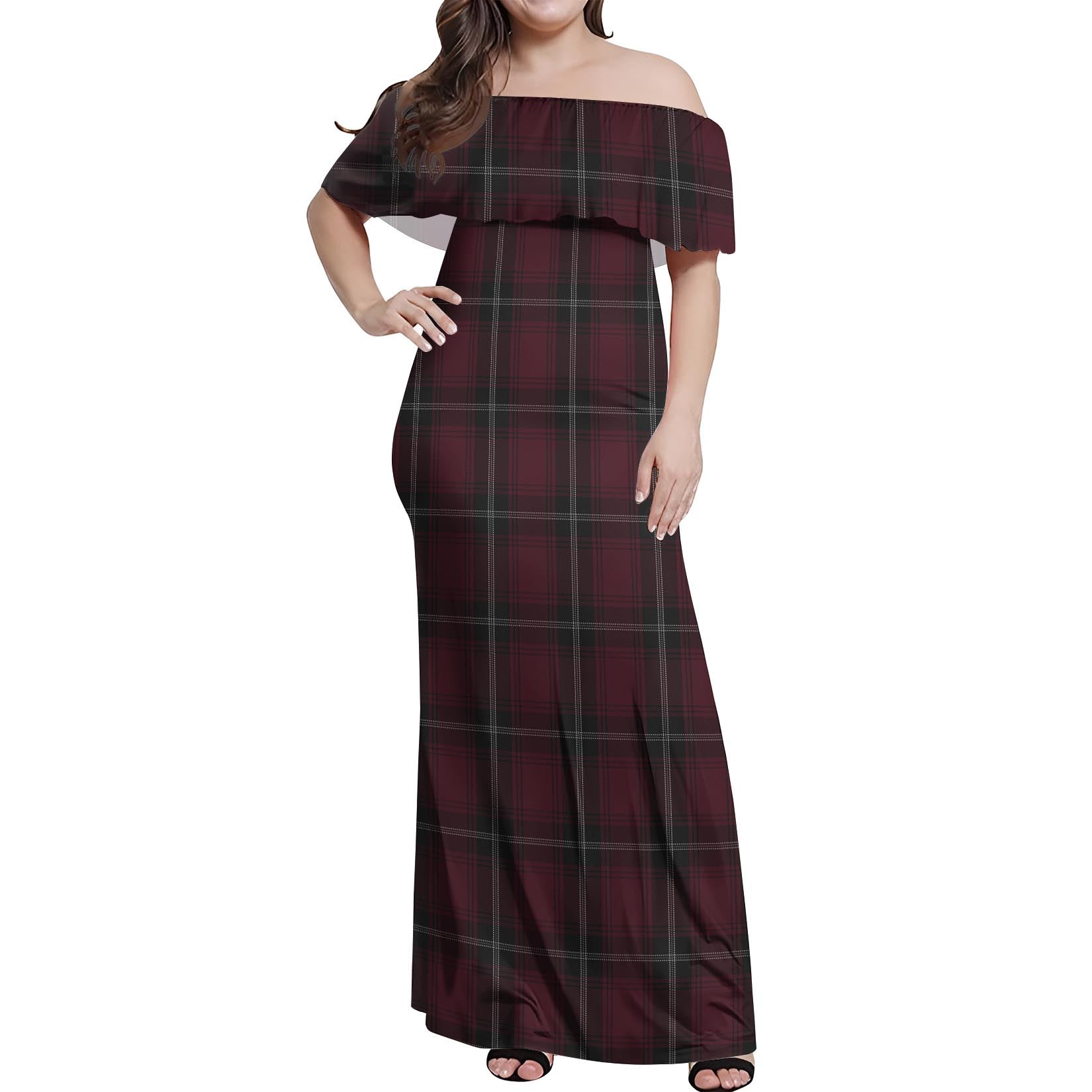 Llewellen of Wales Tartan Off Shoulder Long Dress Women's Dress - Tartanvibesclothing