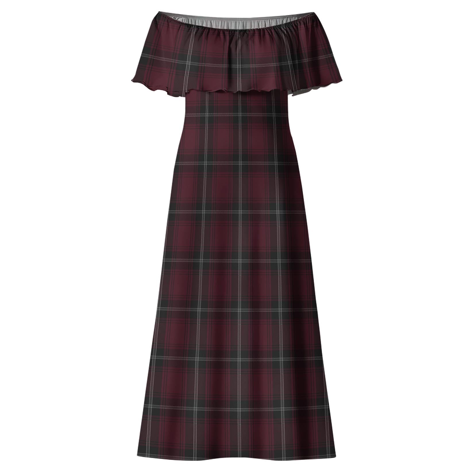 Llewellen of Wales Tartan Off Shoulder Long Dress - Tartanvibesclothing