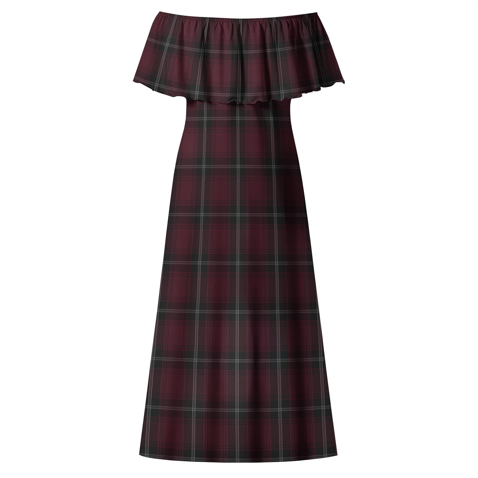 Llewellen of Wales Tartan Off Shoulder Long Dress - Tartanvibesclothing