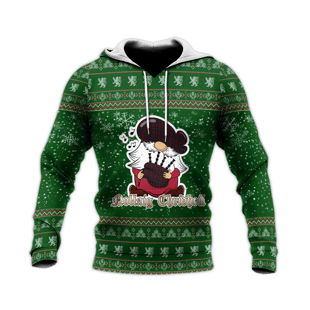 Llewellen of Wales Clan Christmas Knitted Hoodie with Funny Gnome Playing Bagpipes - Tartanvibesclothing
