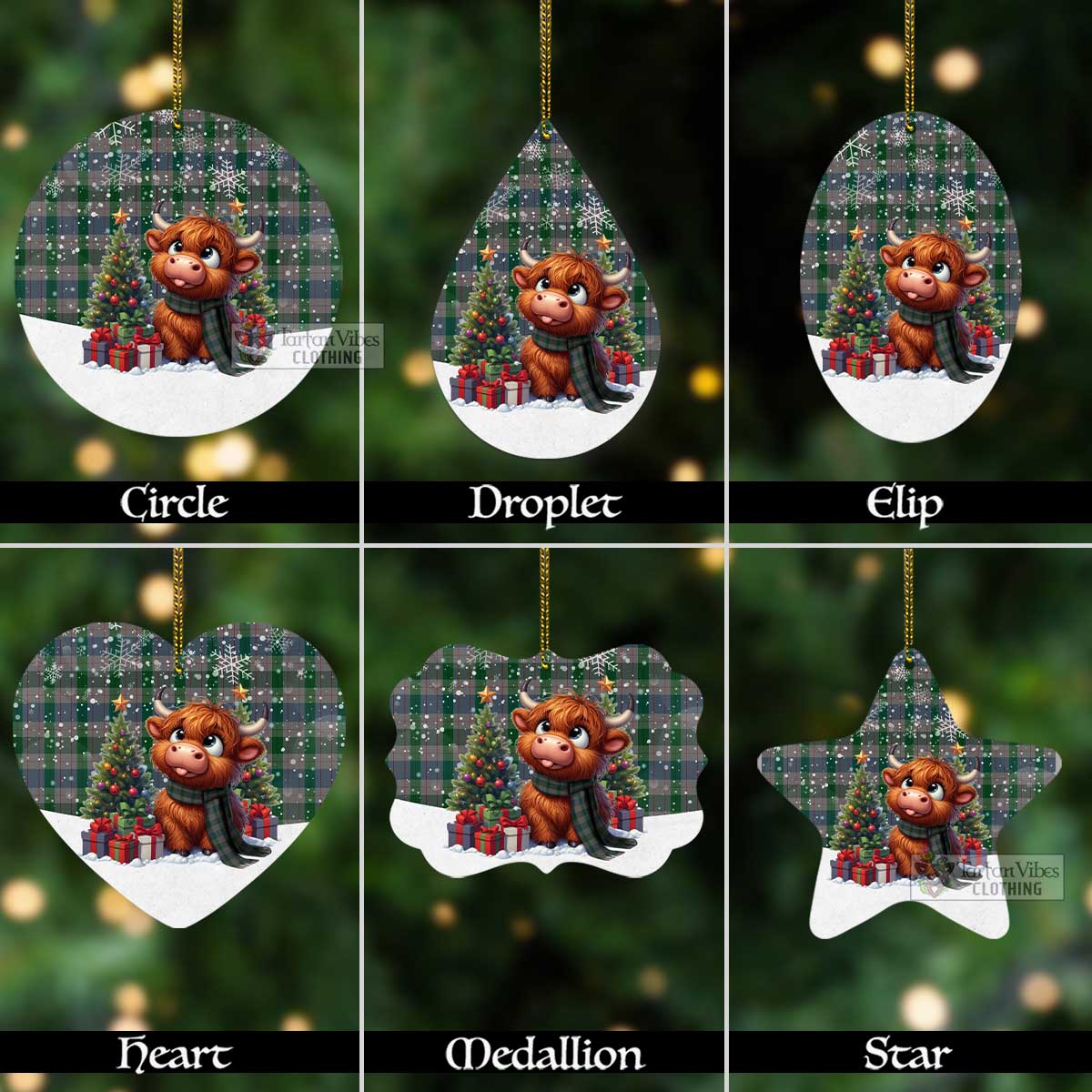 Tartan Vibes Clothing Lloyd of Wales Tartan Christmas Aluminium Ornament with Adorable Highland Coo