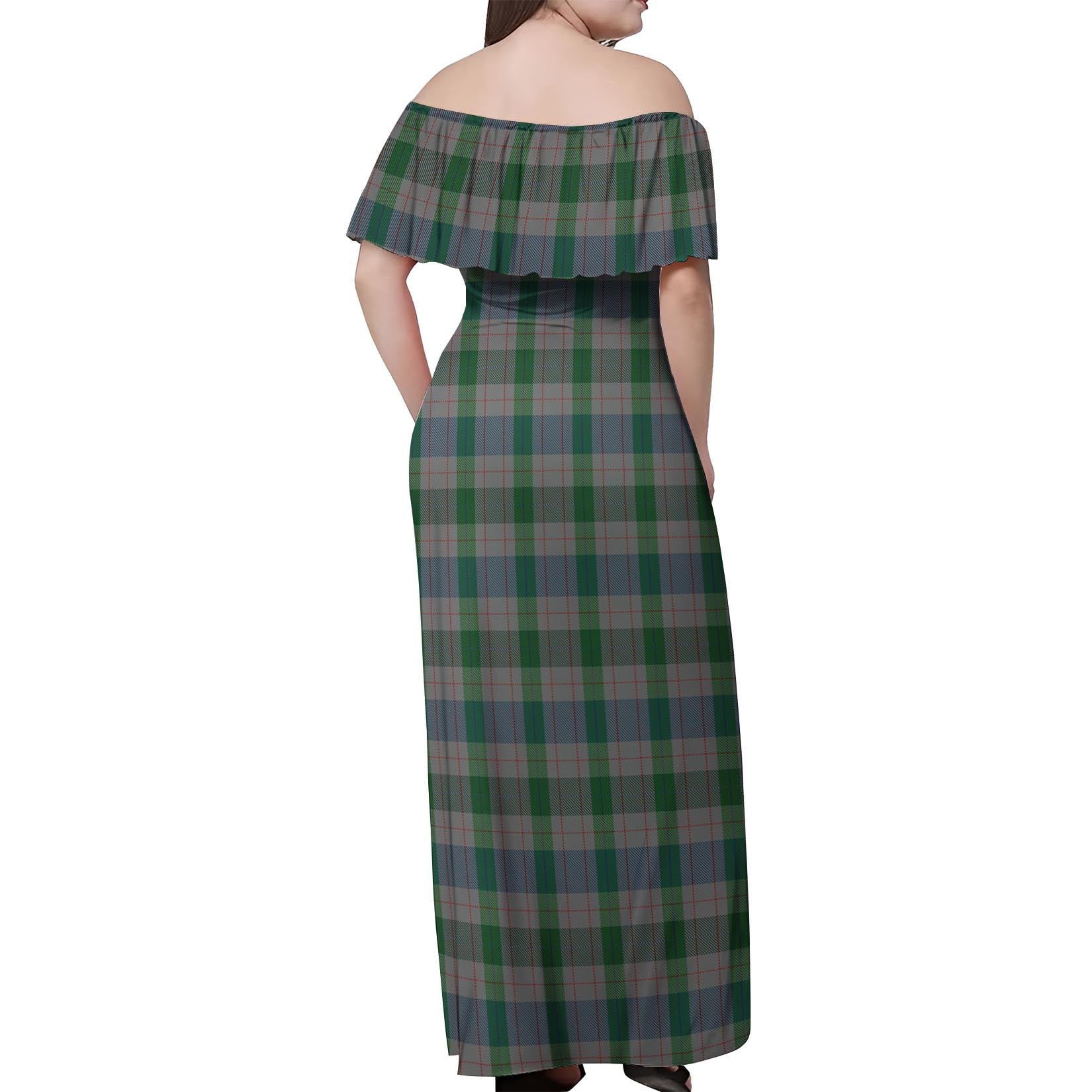 Lloyd of Wales Tartan Off Shoulder Long Dress - Tartanvibesclothing