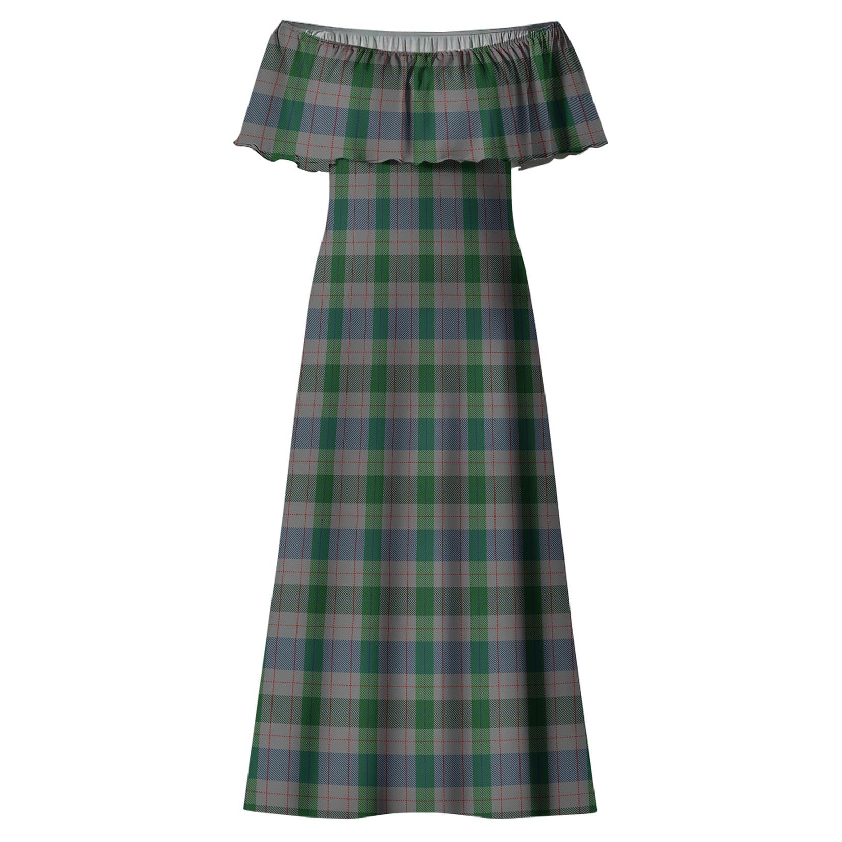 Lloyd of Wales Tartan Off Shoulder Long Dress - Tartanvibesclothing