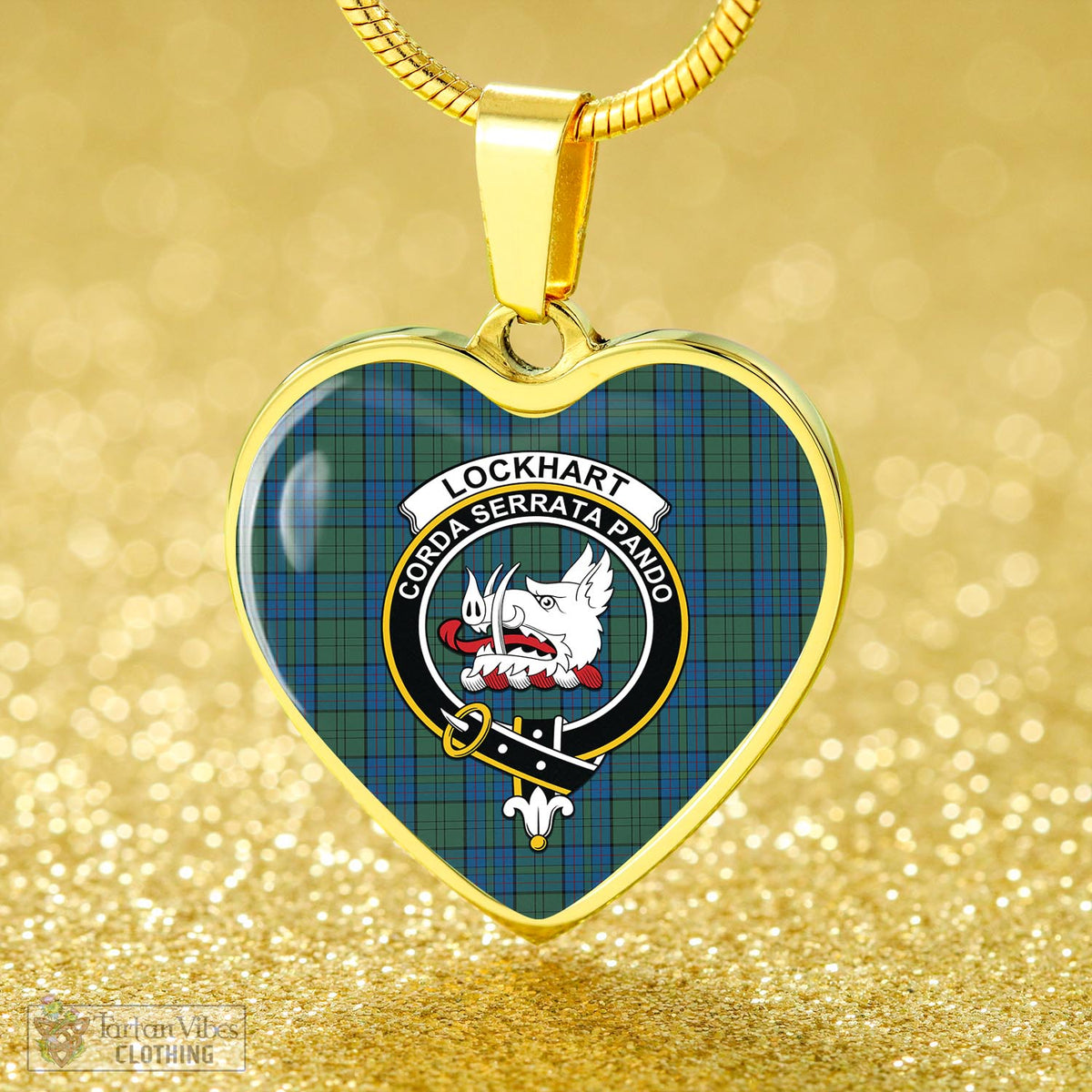 Lockhart Tartan Heart Necklace with Family Crest - Tartan Vibes Clothing