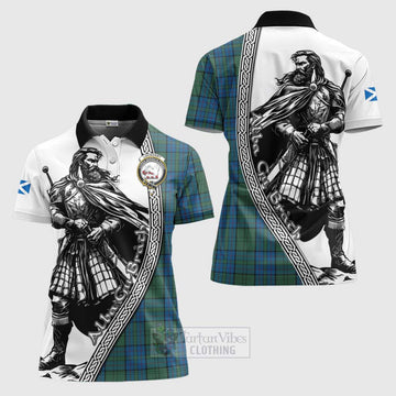 Lockhart Tartan Clan Crest Women's Polo Shirt with Highlander Warrior Celtic Style