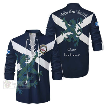 Lockhart Tartan Lion Rampant Ghillie Kilt Shirt Proudly Display Your Heritage with Alba Gu Brath and Clan Name Men - Tartan Vibes Clothing