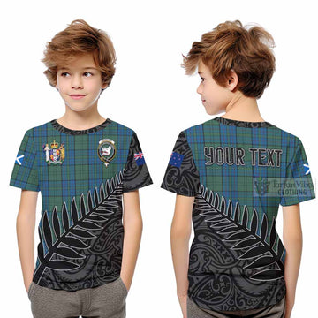 Lockhart Crest Tartan Kid T-Shirt with New Zealand Silver Fern Half Style