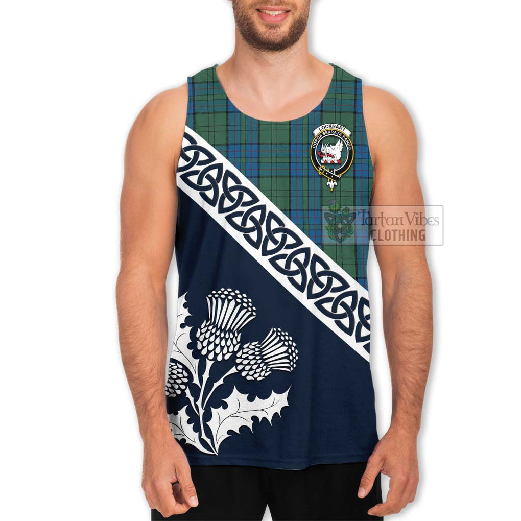 Tartan Vibes Clothing Lockhart Tartan Men's Tank Top Featuring Thistle and Scotland Map