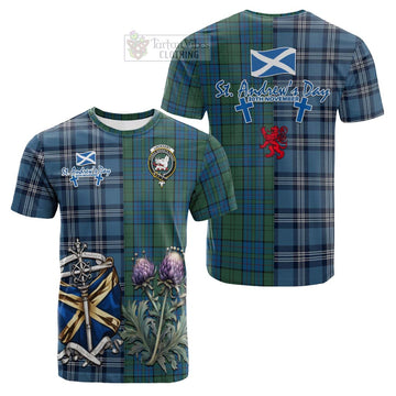 Lockhart Tartan Cotton T-shirt Happy St. Andrew's Day Half Tartan Style