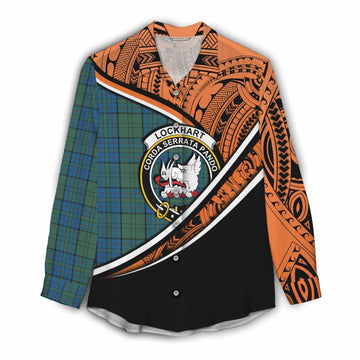 Lockhart Crest Tartan Women's Casual Shirt with Polynesian Vibes Style - Orange Version