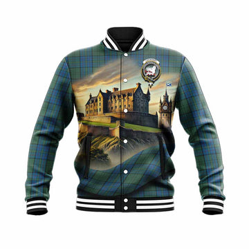 Lockhart Tartan Family Crest Baseball Jacket with Scottish Ancient Castle Style Unisex - Tartan Vibes Clothing