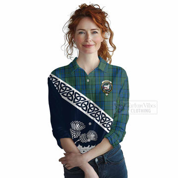 Lockhart Tartan Women's Casual Shirt Featuring Thistle and Scotland Map