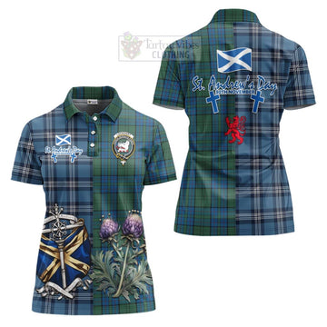 Lockhart Tartan Women's Polo Shirt Happy St. Andrew's Day Half Tartan Style