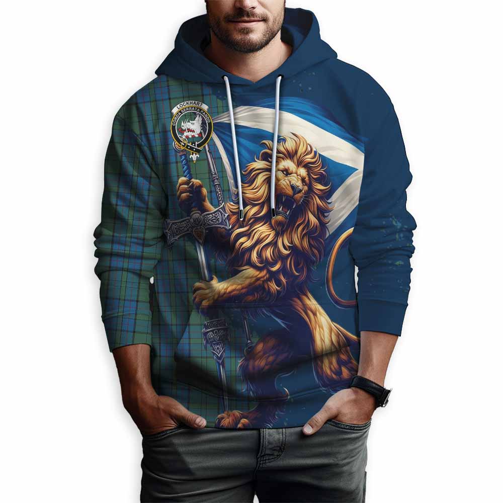 Tartan Vibes Clothing Lockhart Tartan Family Crest Hoodie with Scottish Majestic Lion