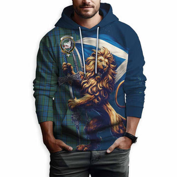 Lockhart Tartan Family Crest Hoodie with Scottish Majestic Lion