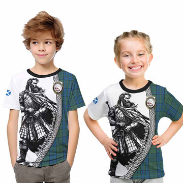 Lockhart Tartan Clan Crest Kid T-Shirt with Highlander Warrior Celtic Style