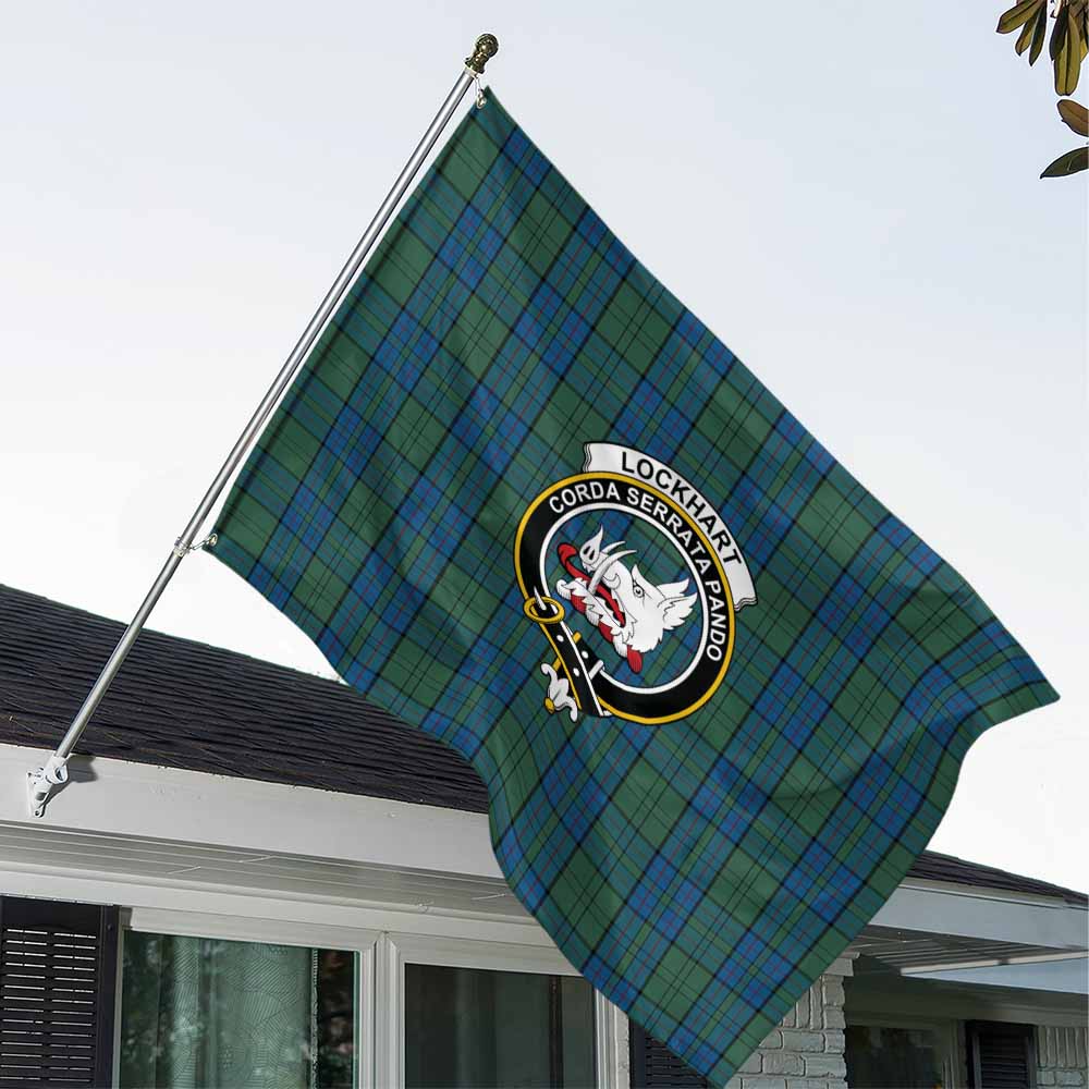 Tartan Vibes Clothing Lockhart Tartan House Flag with Family Crest