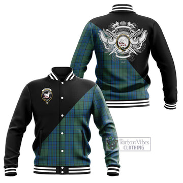 Lockhart Tartan Baseball Jacket with Family Crest and Military Logo Style Unisex - Tartan Vibes Clothing