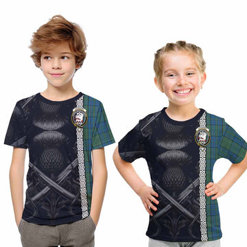 Lockhart Tartan Kid T-Shirt with Family Crest Cross Sword Thistle Celtic Vibes Youth XL Size14 - Tartan Vibes Clothing