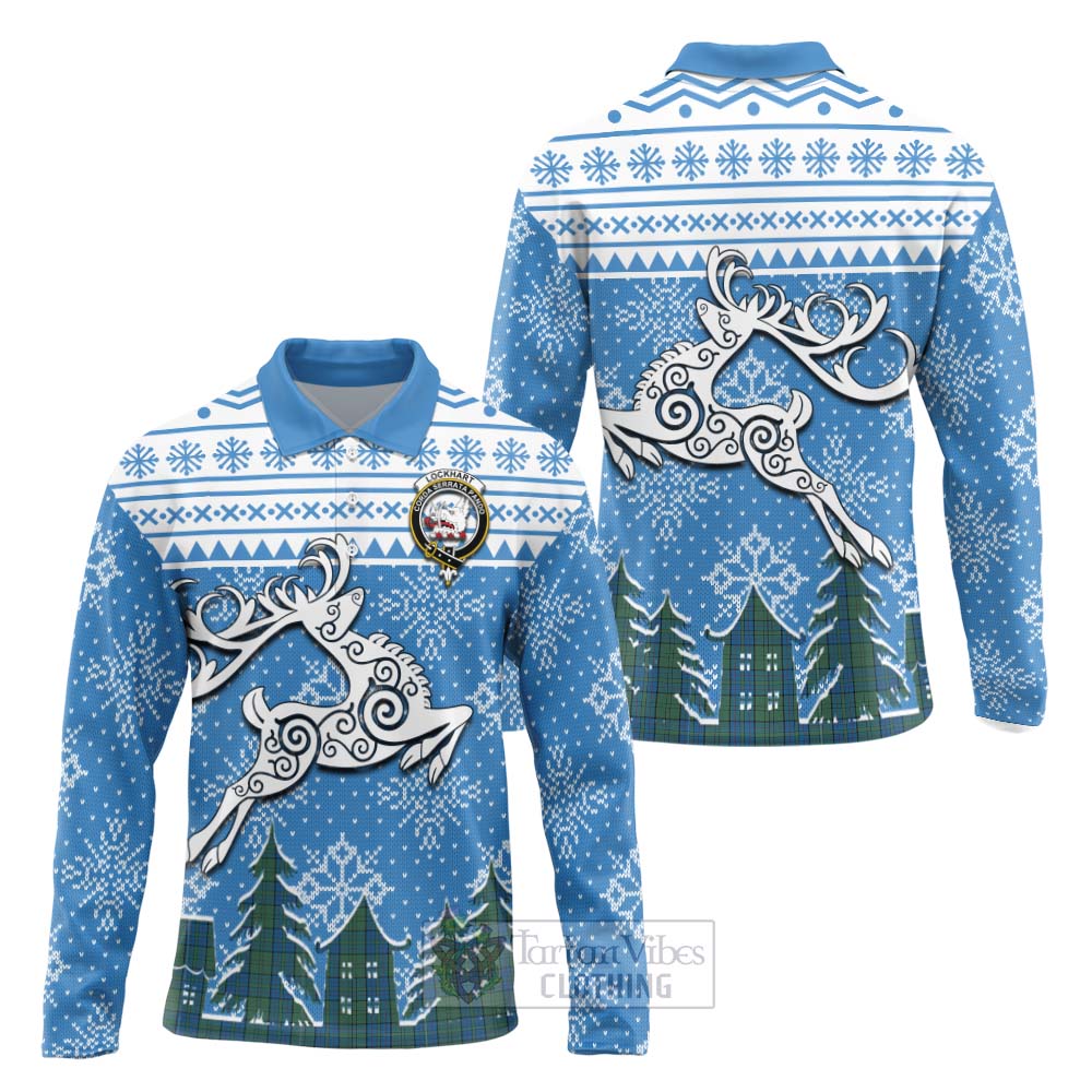 Lockhart Clan Christmas Long Sleeve Polo Shirt Celtic Reindeer Style Unisex - Tartan Vibes Clothing