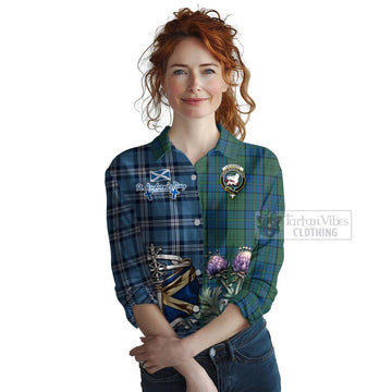 Lockhart Tartan Women's Casual Shirt Happy St. Andrew's Day Half Tartan Style