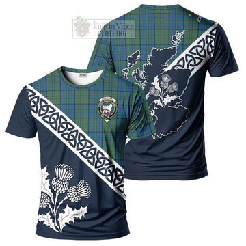 Lockhart Tartan T-Shirt Featuring Thistle and Scotland Map