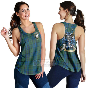 Lockhart Tartan Women's Racerback Tanks with Family Crest Celtic Skull Style