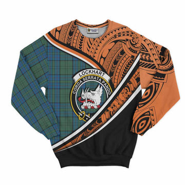 Lockhart Crest Tartan Sweatshirt with Polynesian Vibes Style - Orange Version