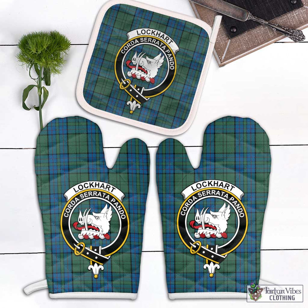 Lockhart Tartan Combo Oven Mitt & Pot-Holder with Family Crest White - Tartan Vibes Clothing