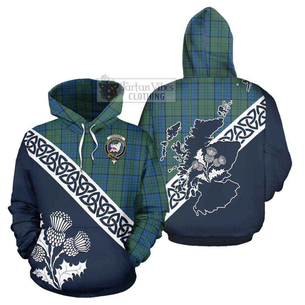 Tartan Vibes Clothing Lockhart Tartan Hoodie Featuring Thistle and Scotland Map