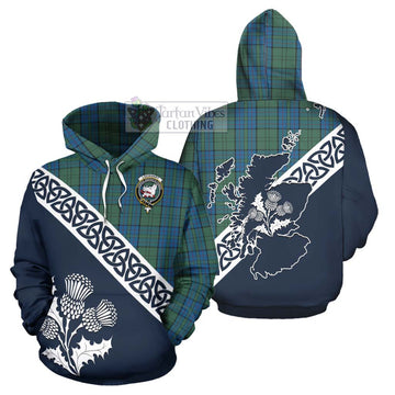 Lockhart Tartan Hoodie Featuring Thistle and Scotland Map