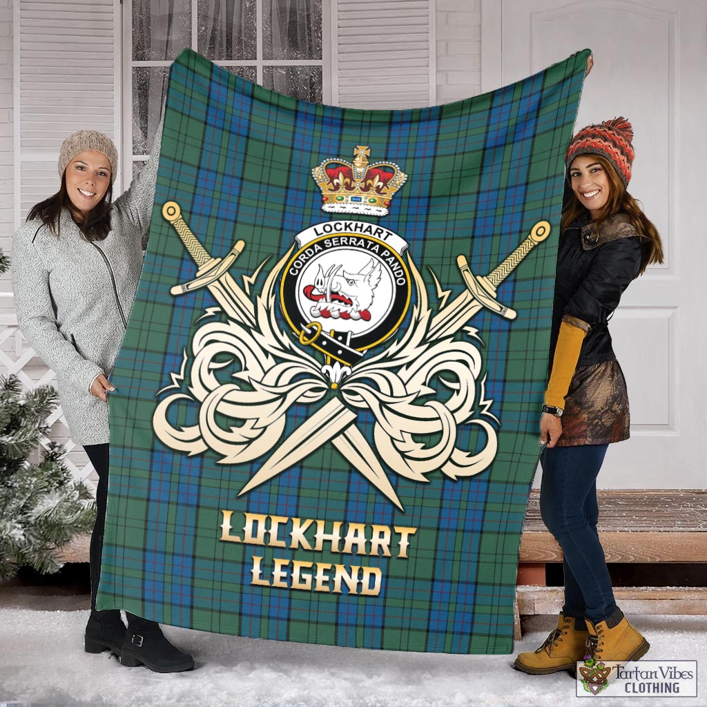 Tartan Vibes Clothing Lockhart Tartan Blanket with Clan Crest and the Golden Sword of Courageous Legacy