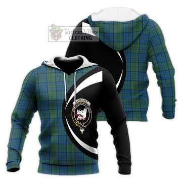 Lockhart Tartan Knitted Hoodie with Family Crest Circle Style