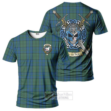 Lockhart Tartan T-Shirt with Family Crest Celtic Skull Style