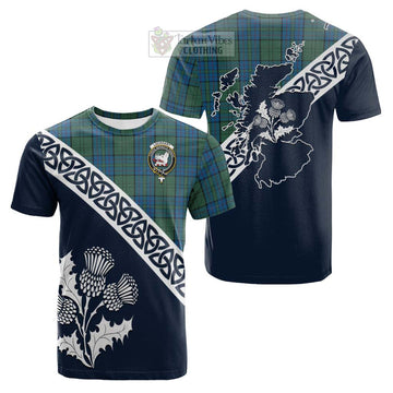 Lockhart Tartan Cotton T-shirt Featuring Thistle and Scotland Map