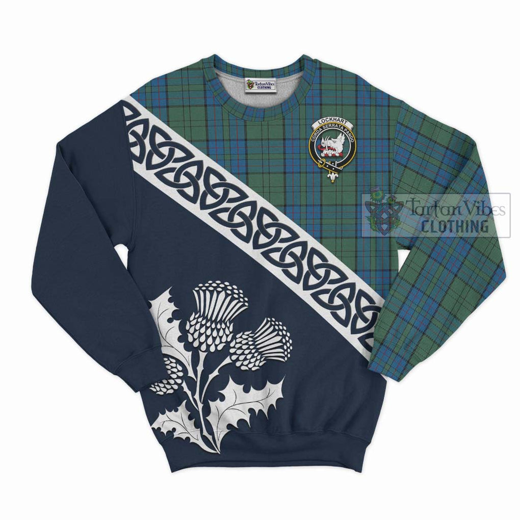 Tartan Vibes Clothing Lockhart Tartan Sweatshirt Featuring Thistle and Scotland Map