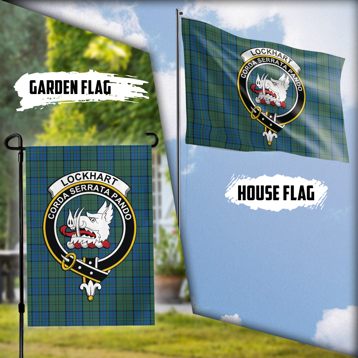 Lockhart Tartan Flag with Family Crest Garden Flag (Vertical) - Tartan Vibes Clothing