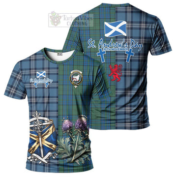 Lockhart Tartan T-Shirt Happy St. Andrew's Day Half Tartan Style